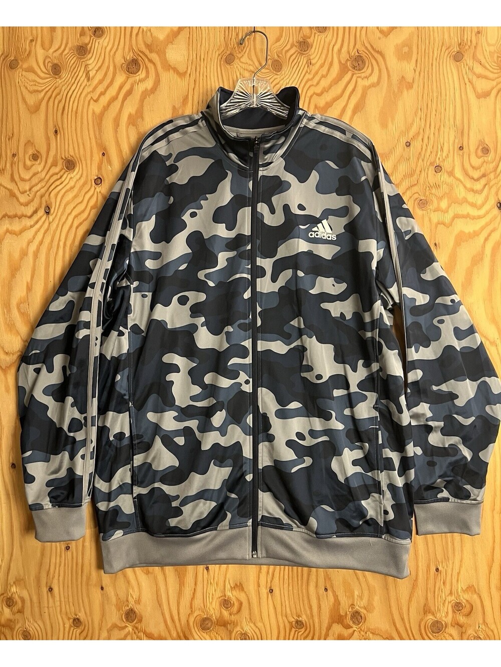 Adidas Mens 2XL Navy Blue Camouflage Print Long Sleeve Full-Zip Track Jacket